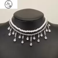 JiMi鞠婧祎同款闪钻水滴流苏珍珠项链女轻奢小众高级感锁骨链简约颈链