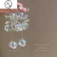 JiMi新款透明花朵水球耳环女小众法式轻奢新娘结婚耳钉个性夸张风耳饰
