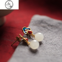 JiMi银银和田玉耳环女国风汉服小众设计感高级感圆形古风耳钉耳饰耳坠