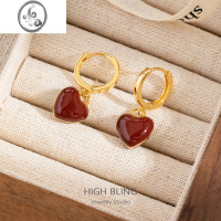 JiMi日韩简约高级感酒红爱心耳饰圣诞新年氛围感无痛硅胶耳夹轻奢气质