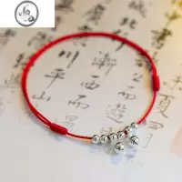 JiMi铃铛脚链女红绳带铃铛有声音水音性感简约银古风学生森系手工编织