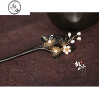 JiMi木簪子古风 简约古典发簪旗袍 中国风时尚花朵复黑檀木盘发簪子