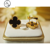 JiMi高级感四叶草耳扣银银镀玫瑰金黑玛瑙白贝母耳环耳钉耳拍送礼