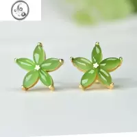 JiMi和田玉碧玉花朵耳钉女性耳坠银银中国风银饰原创设计镶嵌宝石