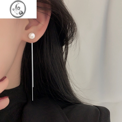 JiMi925银银珍珠流苏耳线长款耳环2023年新款潮气质显瘦耳坠耳