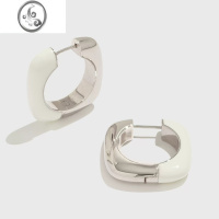 JiMiWens金属白色珐琅拼接银色简约耳环设计师高级百搭