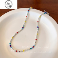 JiMiy2k千禧辣妹~彩色碎银子串珠项链女轻奢小众高级感锁骨链配饰颈链