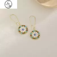 JiMi圆形花朵彩钻耳环女设计感小众民族风耳饰时尚气质个性复古耳坠夏
