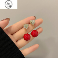 JiMi红色珍珠耳夹女生小众高级设计感圆圈耳坠圆脸显瘦精致冷淡风耳饰