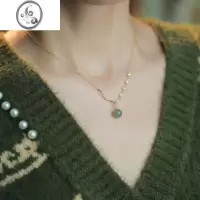 JiMi气质复古和田玉珍珠锁骨链简约轻奢小众高级感14K包金项链女