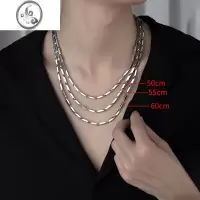 JiMi银银菱形瓜子项链男潮嘻哈简约百搭长款毛衣链轻奢高级感锁骨链女
