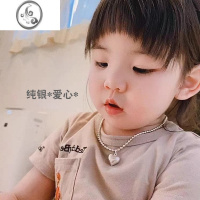 JiMi日韩女宝儿童爱心银项链999足银圆珠链简约个性百搭亲子款可刻字