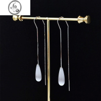 JiMi超仙长耳环水滴S925银银防丢耳线显脸小耳坠简约猫眼绿玉髓养耳洞