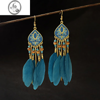 JiMi民族风超仙羽毛耳环波西米亚风长款显脸瘦港风气质高级感耳饰女