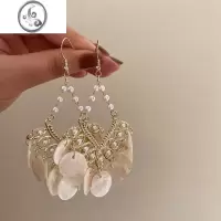 JiMi卡西斯之夜 超仙法式复古贝壳流苏耳环 夸张轻奢高级小众ins耳挂