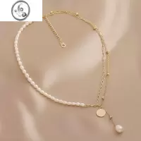JiMi气质复古淡水珍珠项链女小众设计感双层叠戴流苏颈链锁骨链