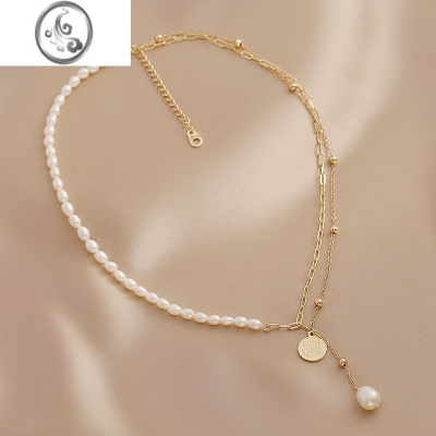 JiMi气质复古淡水珍珠项链女小众设计感双层叠戴流苏颈链锁骨链