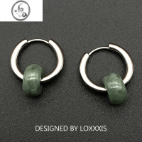 JiMiLoxxxis 国风暗绿玉石耳环 小众设计中性款新中式巴山玉钛钢耳圈