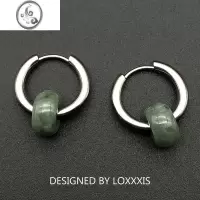 JiMiLoxxxis 国风暗绿玉石耳环 小众设计中性款新中式巴山玉钛钢耳圈