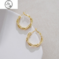 JiMi麻花编织港风设计感耳环金色圆圈女复古耳圈大气高级感耳饰2023年