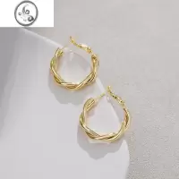 JiMi麻花编织港风设计感耳环金色圆圈女复古耳圈大气高级感耳饰2023年