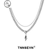 JiMi原创潮牌闪电双层古巴项链银色钛钢男女街舞嘻哈小众设计