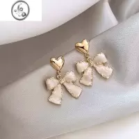 JiMi甜美蝴蝶结爱心耳环小众设计感复古耳钉高级感气质轻奢银银针耳饰