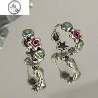 JiMi滴油法琅彩色花朵耳扣女ins风2023小众设计高级感银欲风耳环耳饰