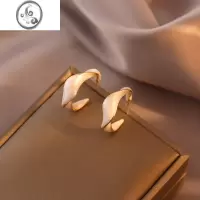 JiMi法式白色少女耳环圆圈~百搭耳饰女ins高级感气质蚊香盘无耳洞耳夹