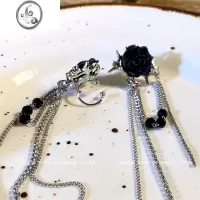 JiMi暗黑风~荆棘玫瑰流苏耳夹无耳洞女耳饰高级感气质辣妹耳环小众冬