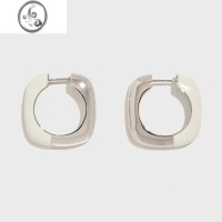 JiMi豆豆同款金属白色珐琅拼接银色简约耳环设计师高级百搭