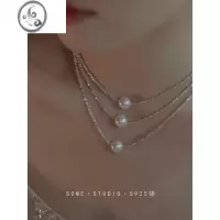 JiMi碎银施家珍珠项链女锁骨链S925银银碎银子颈链轻奢小众设计感百搭