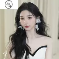 JiMi新款新娘结婚婚纱耳环复古大气蕾丝水晶新娘耳夹礼服耳饰高级感
