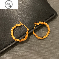 JiMi欧美金色小方糖碎银子圈圈耳环女2023新款耳圈气质冷淡风耳饰