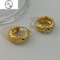 JiMi小香风菱格纹耳环 savi同款金色复古圆圈耳饰小众设计感通勤百搭
