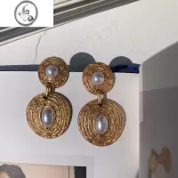 JiMi耳边铛392欧美复古纹理珍珠耳环夸张长款气质耳钉港风大耳饰耳夹