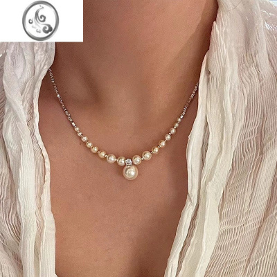 JiMi碎银子施家珍珠项链女正圆强光轻奢小众设计高级感法式颈链锁骨链