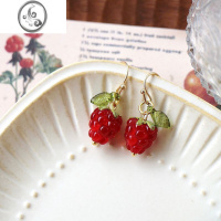 JiMi荔夏红色树莓耳环琉璃覆盆子水果不对称耳饰小巧春夏清新浆果耳夹