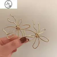 JiMi月照花枝 复古极简金属线条花朵耳环 高级感小众设计气质ins耳圈