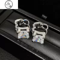JiMi欧美ins银色方形锆石耳扣女小众设计感高级重工简约百搭耳环耳饰