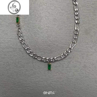 JiMi[永恒经典]ONEPART原创小众设计精致绿宝石拼接NK古巴链