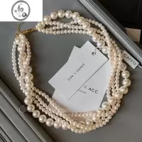 JiMi多层叠戴珍珠项链女2023新款轻奢小众高级感法式复古夸张锁骨颈链