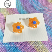 JiMi夏日涂鸦~彩色花朵耳夹女无耳洞耳饰2023新款y2k气质甜美耳环
