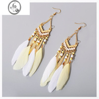 JiMi民族风耳环小众设计感仙气羽毛显脸瘦旅游度假拍照无耳洞耳夹耳饰