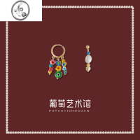 JiMi多巴胺女孩~适合夏天的耳环不对称设计感碎花琉璃甜酷风耳扣串珠