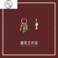 JiMi多巴胺女孩~适合夏天的耳环不对称设计感碎花琉璃甜酷风耳扣串珠