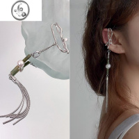 JiMi新中式耳挂耳夹长流苏竹节小众无耳洞耳骨夹甜酷绿色串珠玉石耳饰