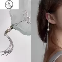 JiMi新中式耳挂耳夹长流苏竹节小众无耳洞耳骨夹甜酷绿色串珠玉石耳饰