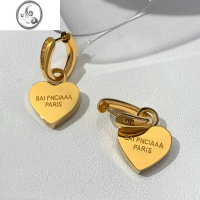 JiMiB家金属爱心耳环女夏耳钉轻奢小众设计感高级桃心形独特金色耳饰