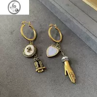 JiMi欧美中古宫廷风不对称耳环女小众高级感爱心贝母骷髅耳钉独特耳饰